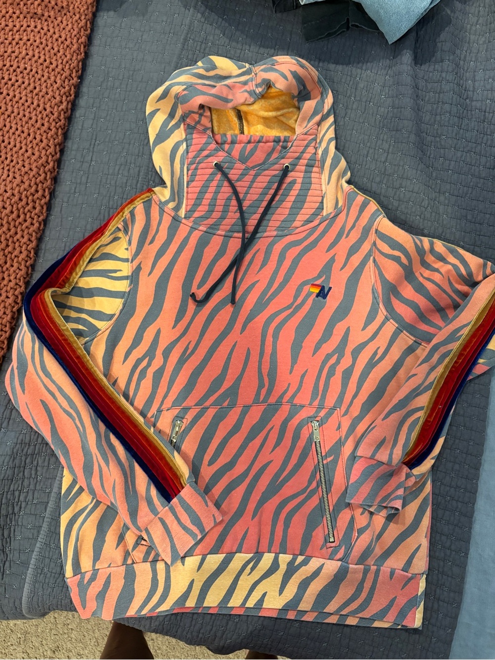 Aviator Nation - Women’s Tiger-Stripe Pullover Hoodie - orange & black